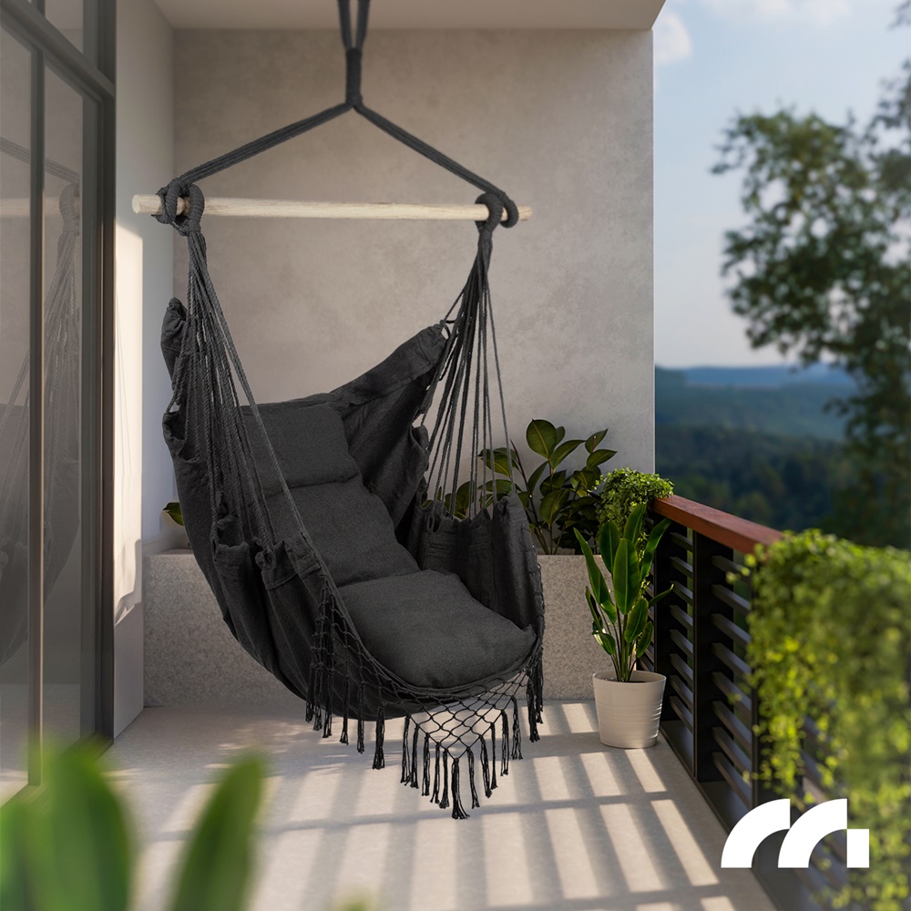 Fotel Wiszący Ogrodowy Krzesło Brazylijskie Kokon z Poduszkami Dark Gray