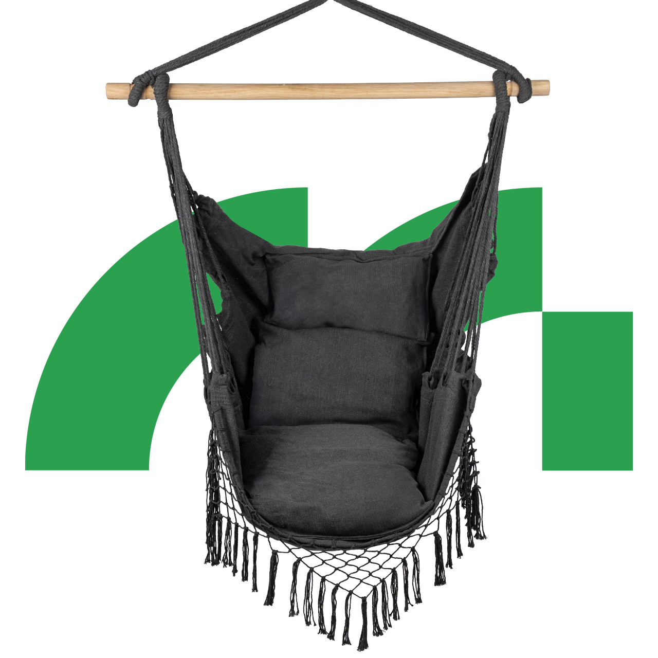 Fotel Wiszący Ogrodowy Krzesło Brazylijskie Kokon z Poduszkami Dark Gray