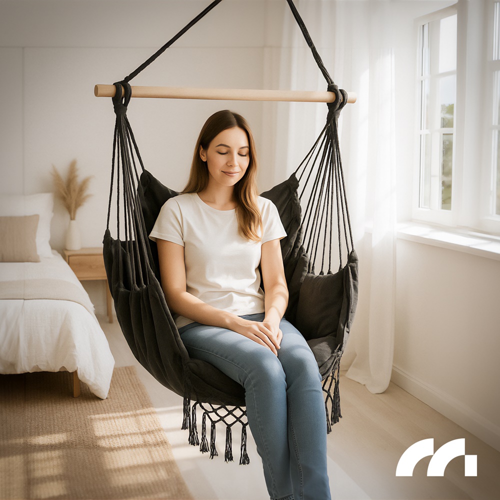 Fotel Wiszący Ogrodowy Krzesło Brazylijskie Kokon z Poduszkami Dark Gray