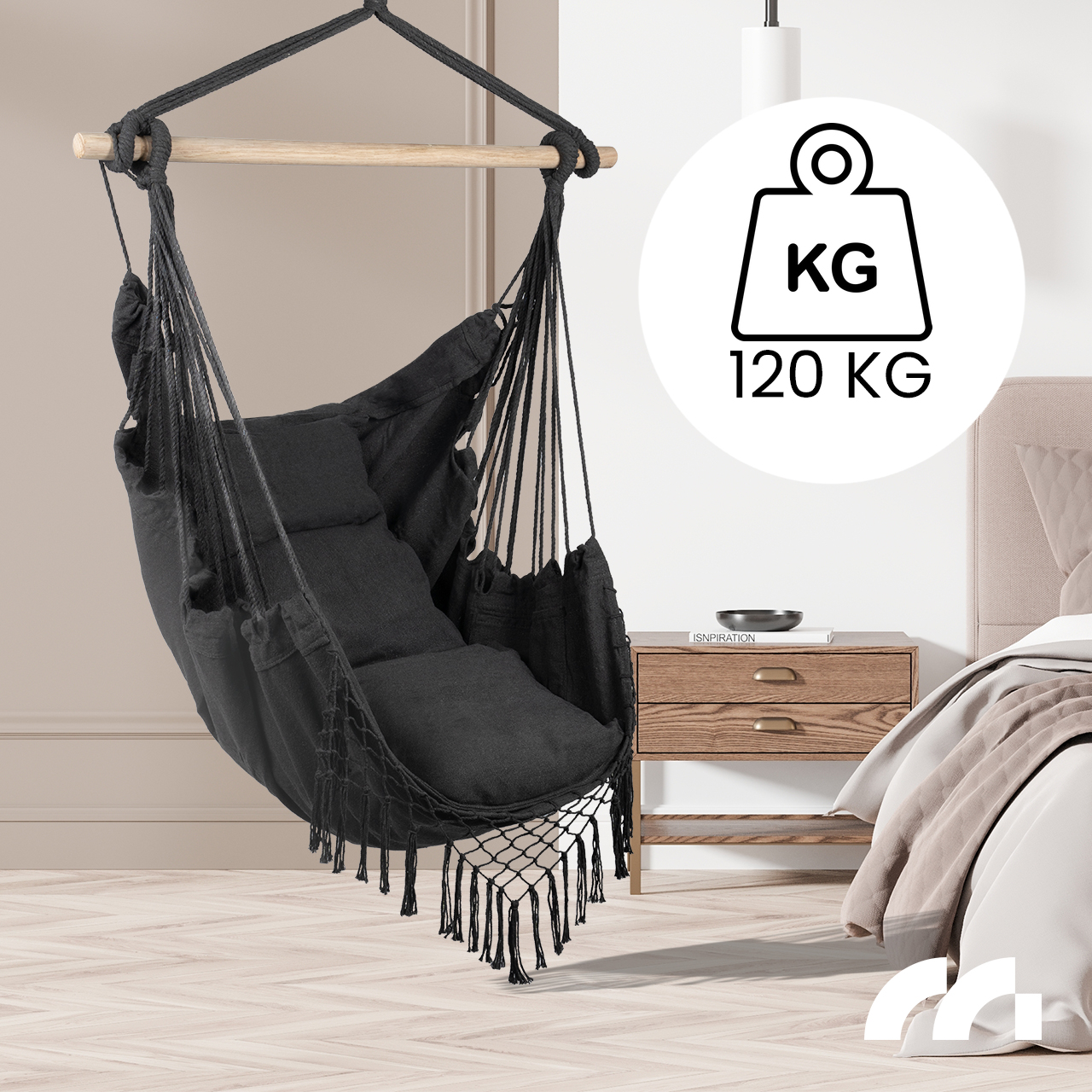 Fotel Wiszący Ogrodowy Krzesło Brazylijskie Kokon z Poduszkami Dark Gray