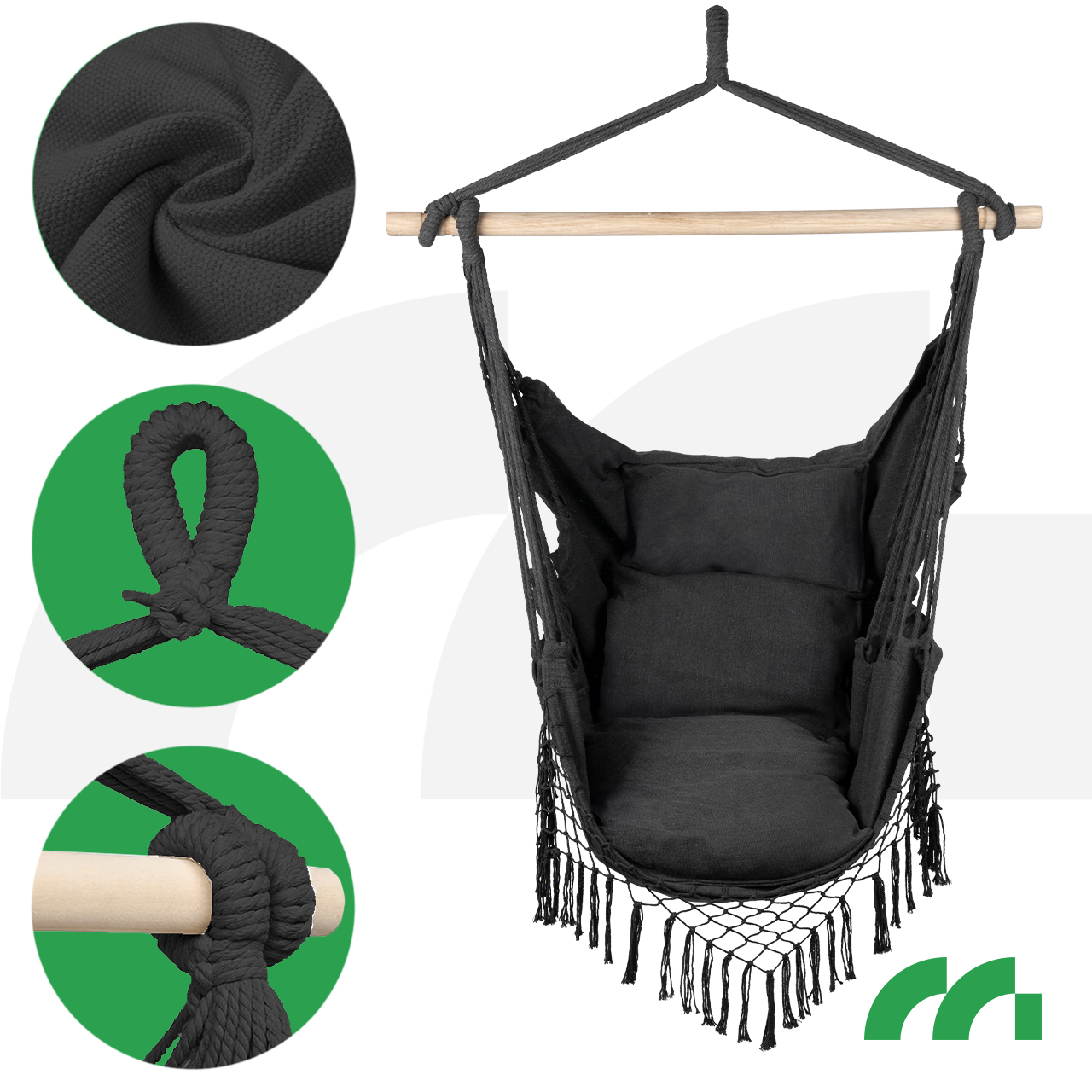 Fotel Wiszący Ogrodowy Krzesło Brazylijskie Kokon z Poduszkami Dark Gray