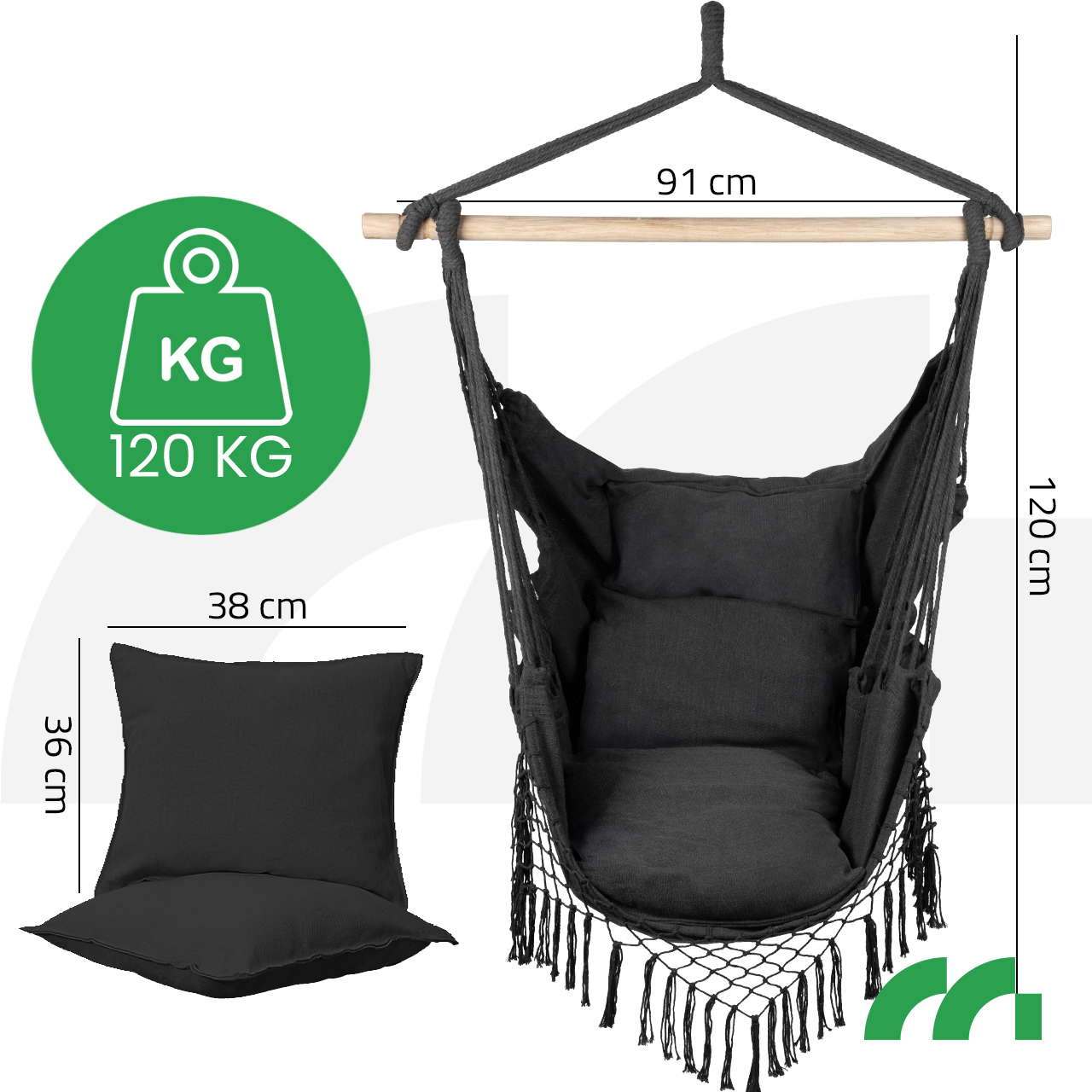 Fotel Wiszący Ogrodowy Krzesło Brazylijskie Kokon z Poduszkami Dark Gray