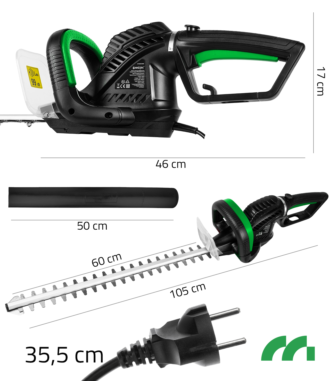 MalTec Elektrische Heckenschere 1800W 61cm Schnittlänge Handschutz, Schutzbrille - Bild 2 von 15